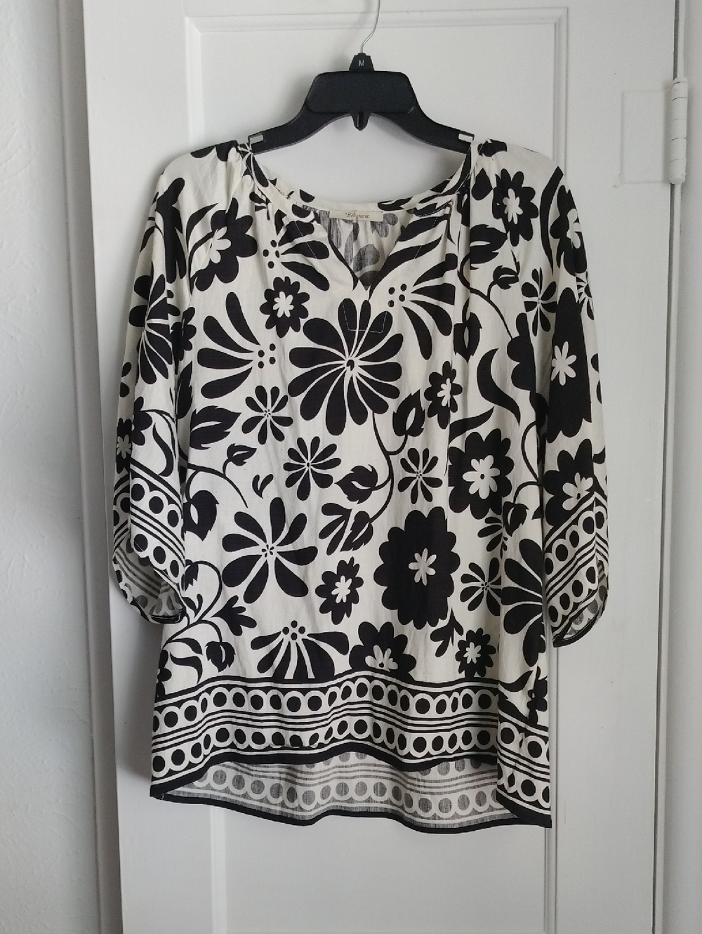 Bebonnie Womens 3/4 Sleeve V Neck Bohemian Peasant Blouse Casual Loose Fit Tunic